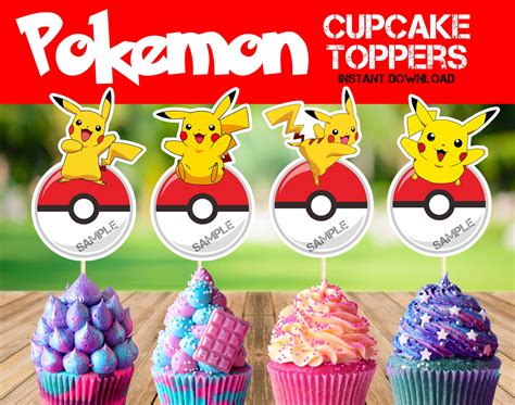 DIY Pokemon Pikachu Cupcake Toppers Pokemon Party Decoration Pikachu