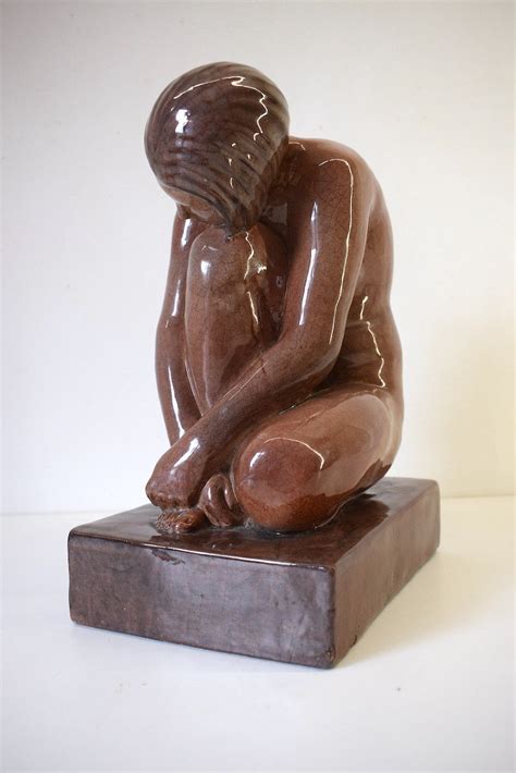 Proantic Enameled Ceramic Statue Sculpture Nude Woman Art Deco Ref