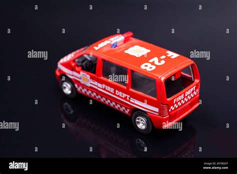 Fire Dept Car Toy On Black Background Stock Photo Alamy