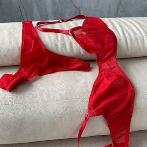 Red Elastic Mesh Lingerie Set Alizarin High Quality Handmade Lingerie Red Hot Sexy Lingerie
