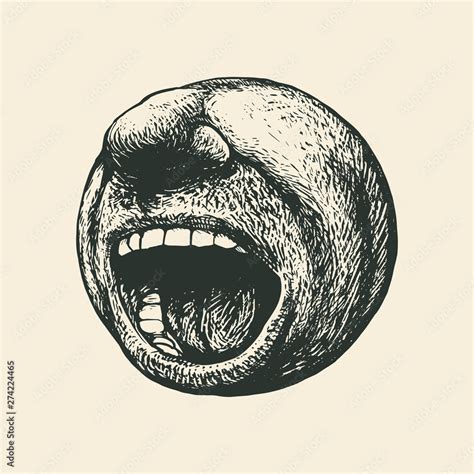 Screaming mouth. Round emoticon. Drawing Style. Vector illustration ...