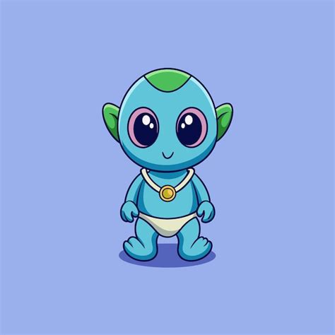 ilustrasi kartun bayi alien lucu  mengenakan dot  popok vektor