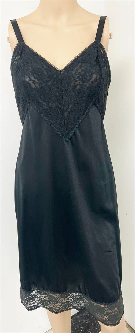 Vintage Seamprufe Black Sheer Nylon Lacy Sissy Full Slip Nightgown Lingerie L Etsy