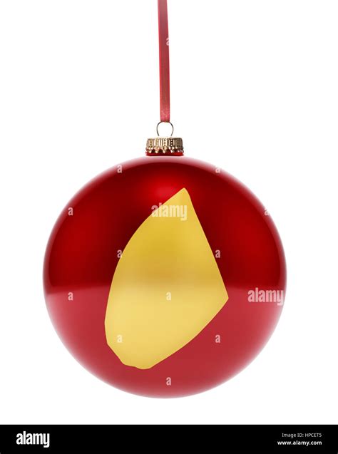 A Hanging Glossy Red Bauble With The Golden Shape Of Djiboutiseries