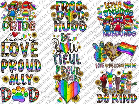 Lgbt Bundle Png Gay Pride Png Proud Ally Be Kind Free Dad Hugs Peace Love Pride Sublimation