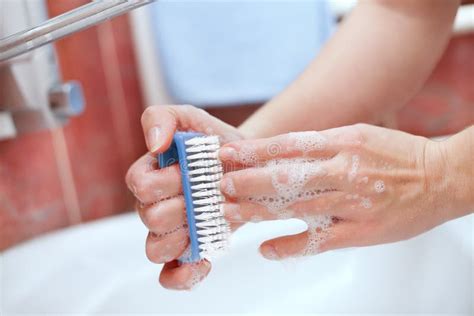 Washing Hands And Cleaning Nails With Brush Stock Image Image Of