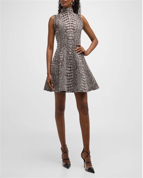 ALAIA Crocodile Print Jacquard Mini Dress Neiman Marcus