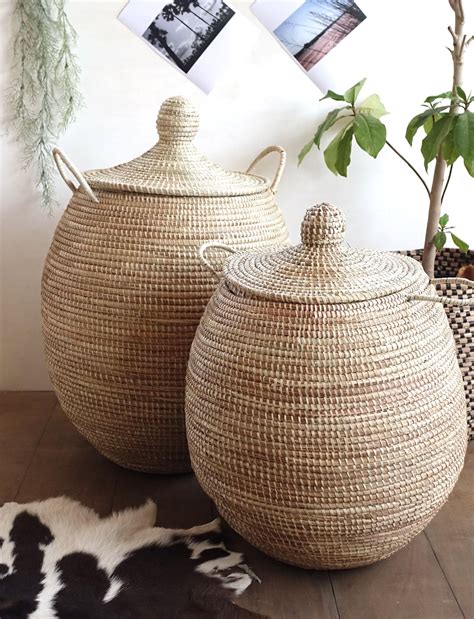 Set Of 2 Natural African Baskets African Wicker Laundry Baskets