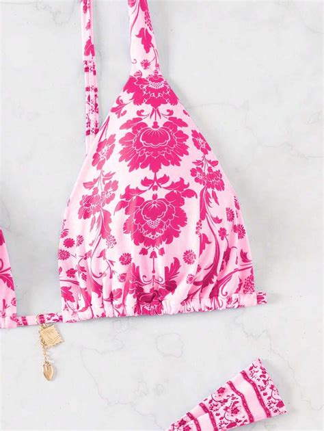 SHEIN Swim Curve Plus Floral Print Triangle Thong Bikini Swimsuit SHEIN UK