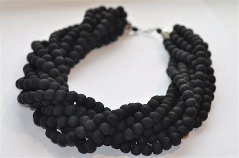 Black Wooden Necklace Chunky Necklace Statement Necklace Etsy