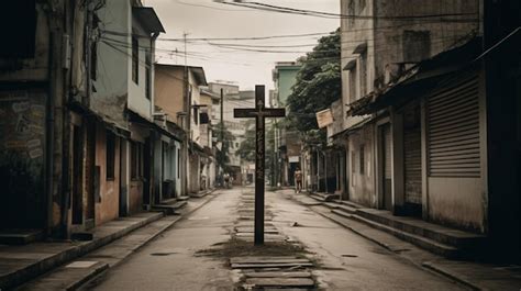 Una Cruz En Medio De Una Calle Foto Premium