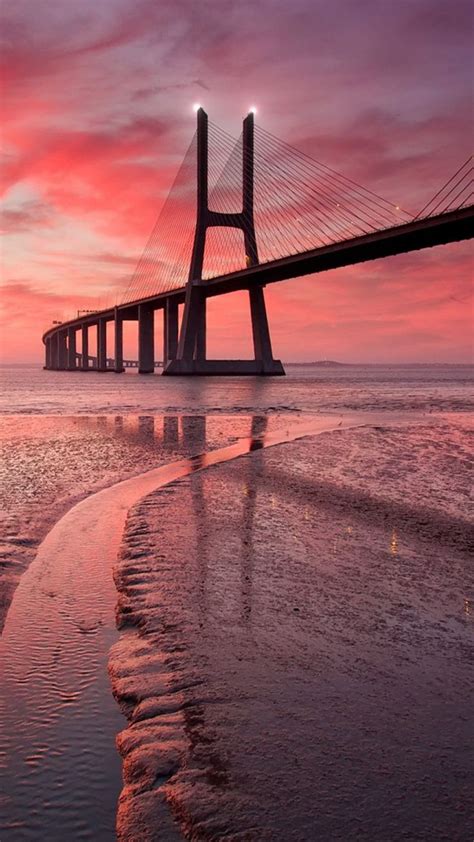 Vasco Da Gama Bridge Sunset 4K Ultra HD Mobile Wallpaper | Bridge ...