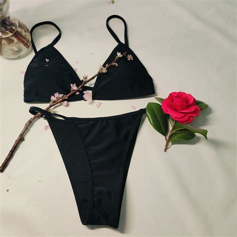 Bikini Negro Triangular Para Mujer Traje De Ba O De Dos Piezas Conjunto De Bikini Sexy
