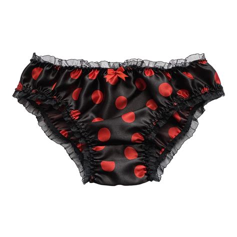 Black Red Satin Polkadot Frilly Sissy Panties Bikini Knicker Briefs Size 10 20 EBay