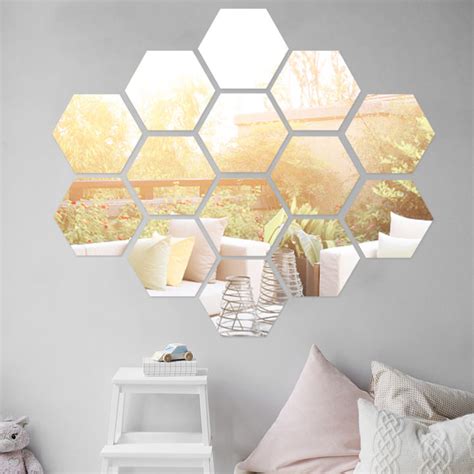 12 24pcs Hexagonal Mirror Walls Sticker Acrylic Mirror Walls Stickers