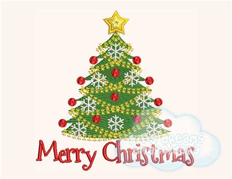 Merry Christmas Tree With Ornaments Embroidery Design Tiny Dreams