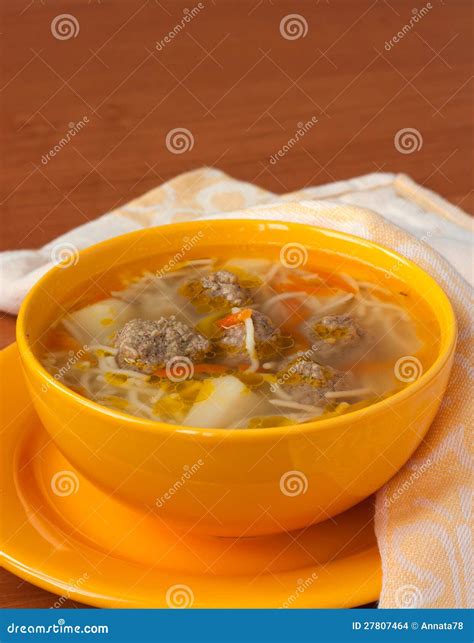 Soup with Meatballs and Noodles Stock Photo - Image of starter ...