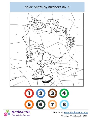 Color By Numbers Santa No 4 Coloring Activities Math Center