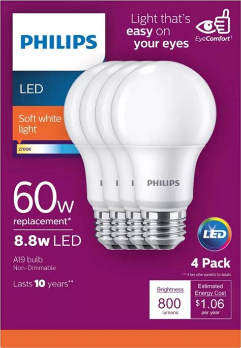 PHILIPS LED Frosted Non Dimmable A19 Light Bulb Pack Of 4