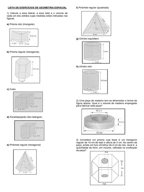 Lista De ExercÍcios De Geometria Espacial Revisão Pdf