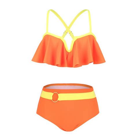 Xmarks Girl S Color Block Ruffle Trim Bikini Set Bathing Suits 2 Piece Swimsuit Bikini Beach