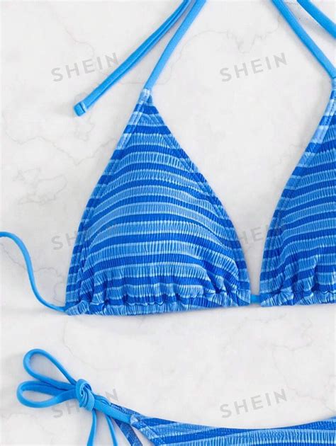 Women S Striped Halter Neck Bikini Set Music Festival SHEIN UK