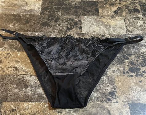 VINTAGE BLACK SHEER STRING BIKINI PANTY XL Gem