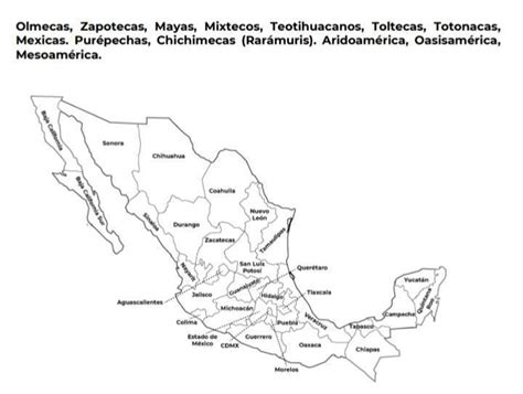 mapa de las culturas prehispánicas en México tengo que colorear un mapa