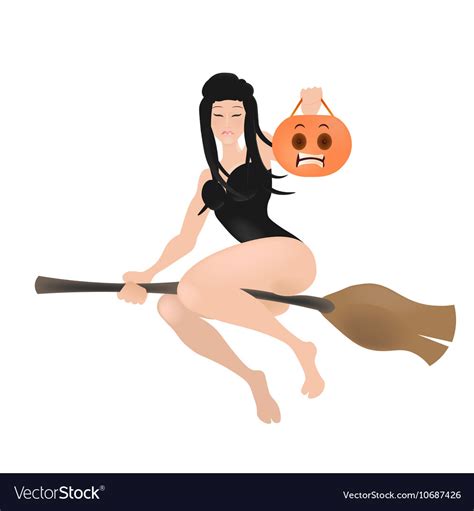 Half Naked Witch Flying On The Broom Royalty Free Vector