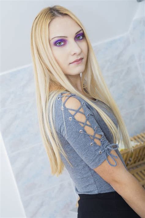 Purple Eyed Blonde Stock Photo Image Of Sensual Female 83677808