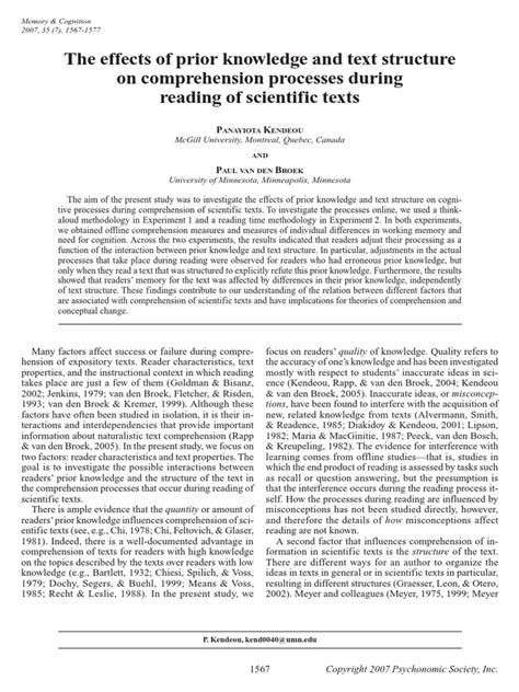 Text 6 Kendeou Van Den Broek 2007 The Effects Of Prior Knowledge And