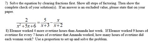 Solved 7 Solve The Equation By Clearing Fractions First Chegg