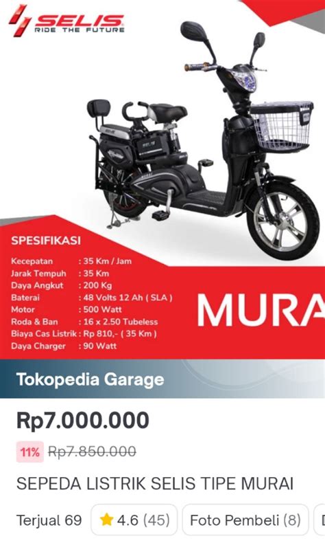 NEGO Sepeda Listrik SELIS Tipe Murai Second Ex Pribadi Sepeda Motor