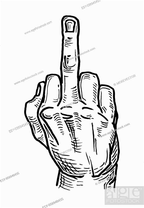 Male Hand Showing Middle Finger Sign Fuck You Vector Vintage Engraving Illustration Stock
