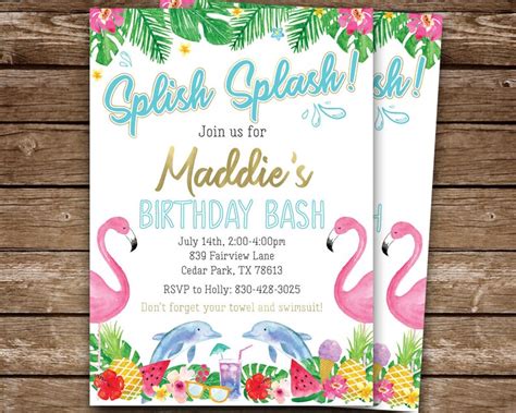 Splish Splash Birthday Bash Pool Party Invitation Printable Etsy