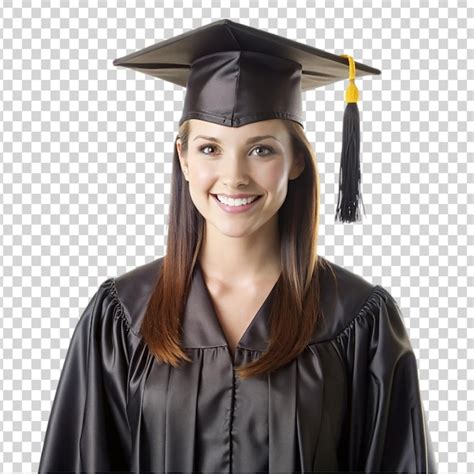 Une Femme Portant Un Chapeau De Graduation Et Une Robe Sourit Sur Un