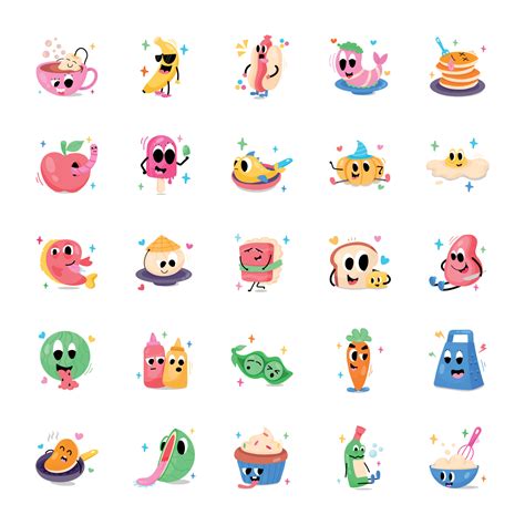 Flat Cute Stickers of Food 16841316 Vector Art at Vecteezy