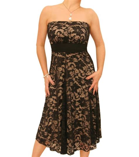 Nude And Black Lace Strapless Dress