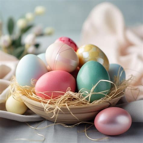 Premium Photo A Nest Of Easter Eggs With A Flower Arrangement In The