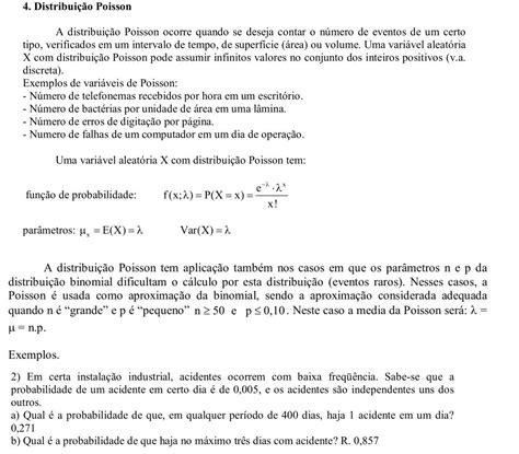 A Distribuição De Poisson é Uma Das Distribuições De Probabilidade