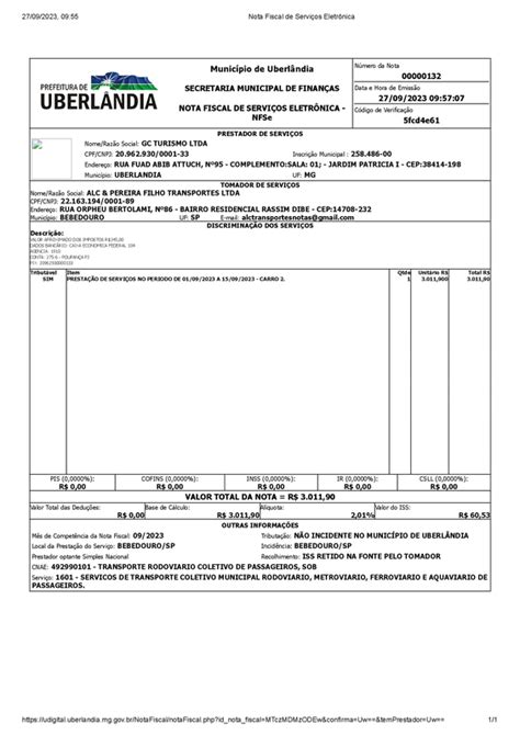 Nota Fiscal de Serviços Eletrônica 00132 Postimages