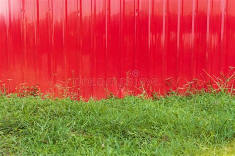 Red Metal Sheet Walls And Grass Pavement Stock Image Image Of Grass