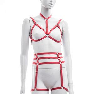 Red Full Body Sexy Lingerie Harness Set From Elastic Band With Etsy