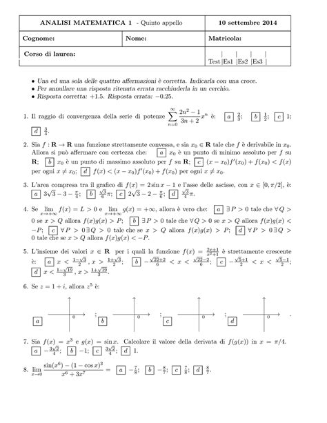 Esame Settembre Domande Prova A Analisi Matematica