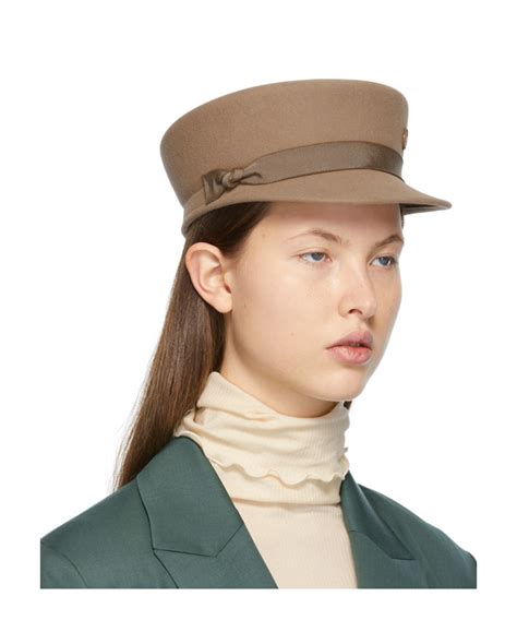 Maison Michel Logo Felt Beret In Nude Modesens