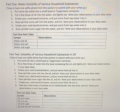 Solved Part One: Water-Solubility of Various Household | Chegg.com