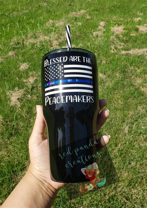 Blessed Are The Peacemakers Thin Blue Line Black Tumbler Back The