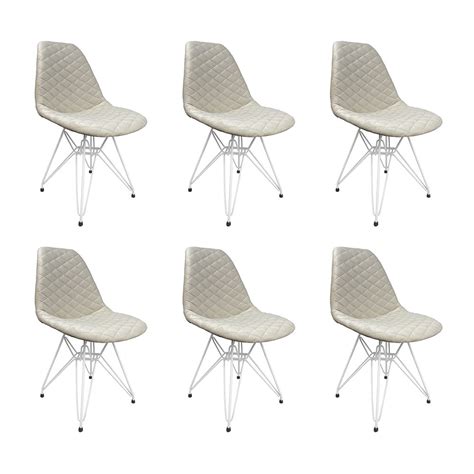 Kit Cadeiras Jantar Estofadas Nude Eiffel Eames Base Ferro Branco Madeiramadeira