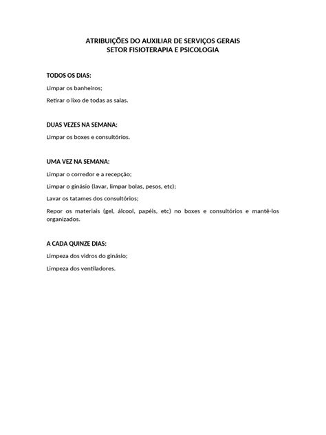 Atribuições Auxiliar De Serviços Gerais - Atribuições Do Auxiliar de Serviços Gerais | PDF
