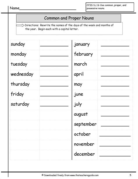 Common Vs Proper Nouns Worksheet